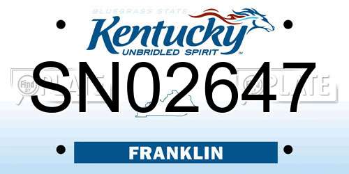 SN02647 Kentucky License Plate