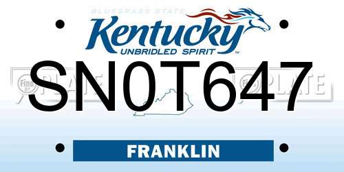 SN0T647 Kentucky License Plate