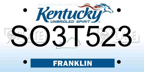 SO3T523 Kentucky License Plate