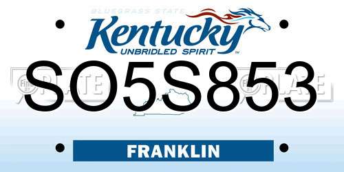 SO5S853 Kentucky License Plate