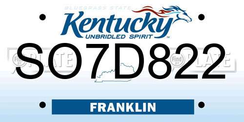 SO7D822 Kentucky License Plate