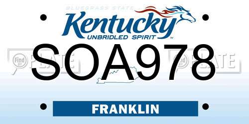 SOA978 Kentucky License Plate