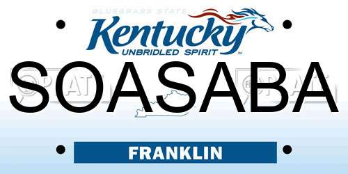 SOASABA Kentucky License Plate