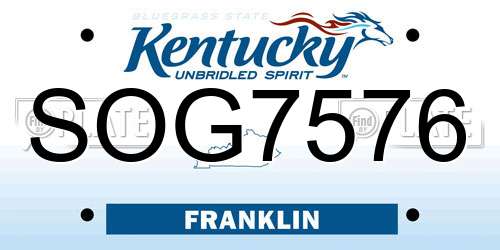 SOG7576 Kentucky License Plate