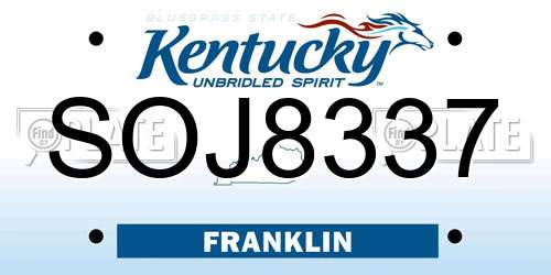 SOJ8337 Kentucky License Plate
