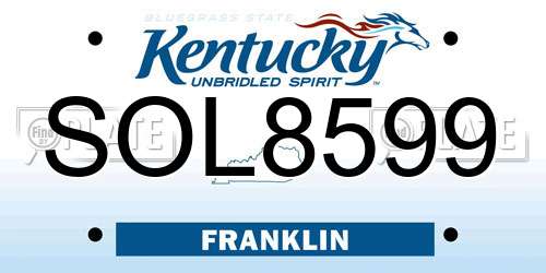 SOL8599 Kentucky License Plate