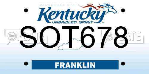 SOT678 Kentucky License Plate