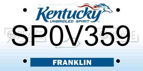 SP0V359 Kentucky License Plate