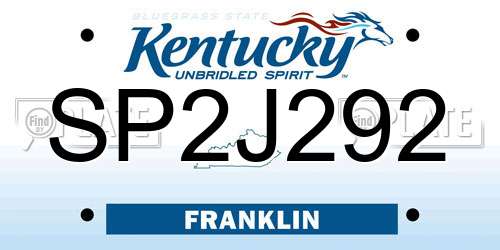 SP2J292 Kentucky License Plate