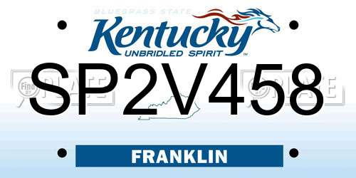 SP2V458 Kentucky License Plate