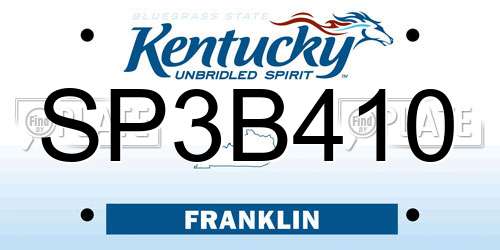 SP3B410 Kentucky License Plate