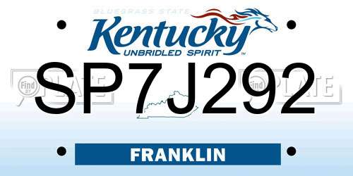 SP7J292 Kentucky License Plate