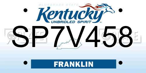 SP7V458 Kentucky License Plate