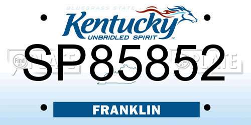 SP85852 Kentucky License Plate