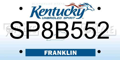 SP8B552 Kentucky License Plate