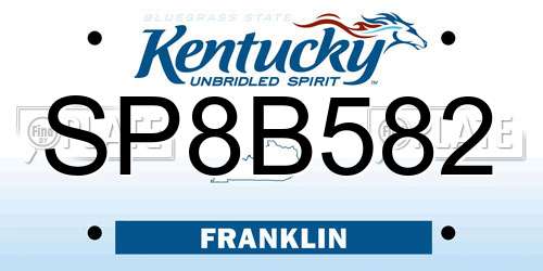 SP8B582 Kentucky License Plate