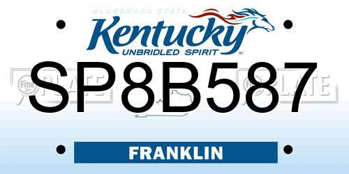 SP8B587 Kentucky License Plate