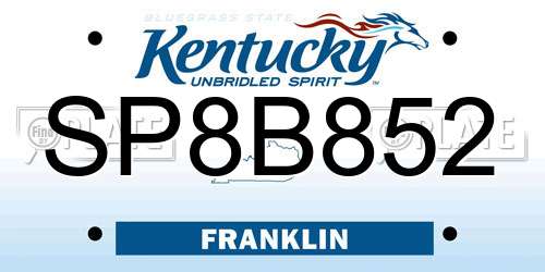 SP8B852 Kentucky License Plate