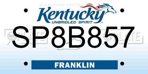 SP8B857 Kentucky License Plate