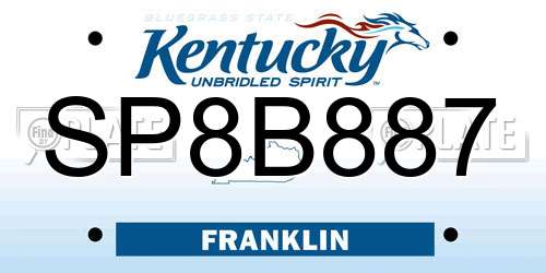 SP8B887 Kentucky License Plate
