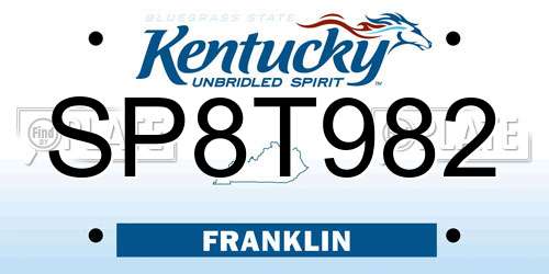 SP8T982 Kentucky License Plate