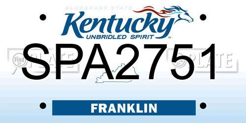 SPA2751 Kentucky License Plate