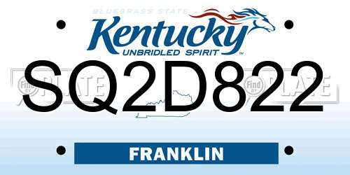 SQ2D822 Kentucky License Plate