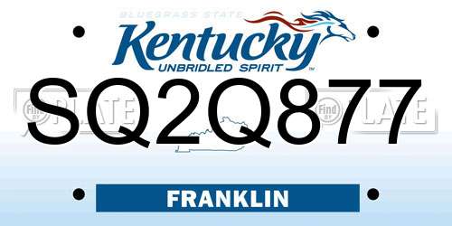 SQ2Q877 Kentucky License Plate