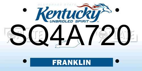SQ4A720 Kentucky License Plate