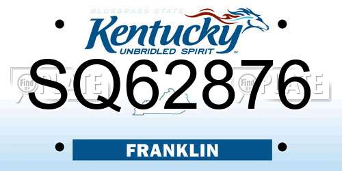 SQ62876 Kentucky License Plate