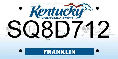 SQ8D712 Kentucky License Plate
