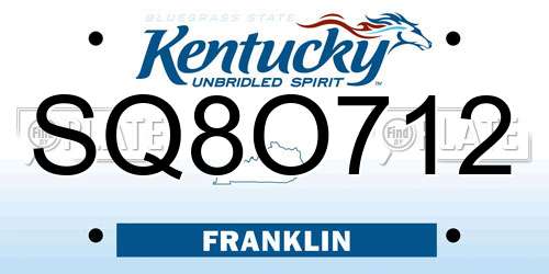 SQ8O712 Kentucky License Plate