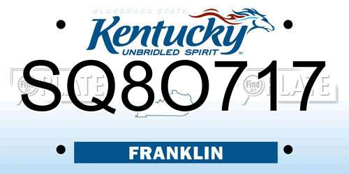 SQ8O717 Kentucky License Plate