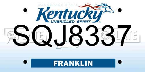 SQJ8337 Kentucky License Plate