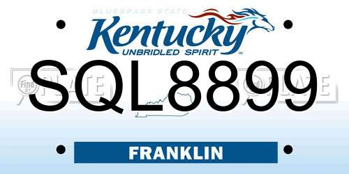 SQL8899 Kentucky License Plate