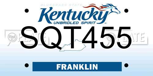 SQT455 Kentucky License Plate