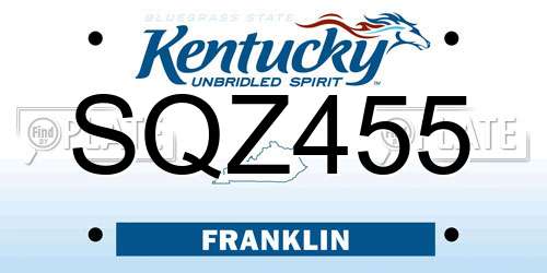 SQZ455 Kentucky License Plate