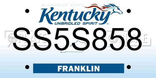 SS5S858 Kentucky License Plate