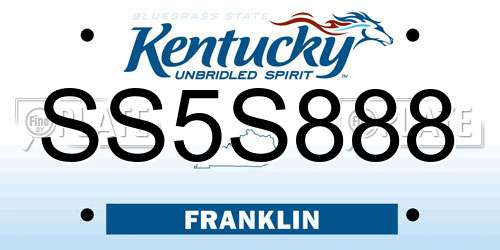 SS5S888 Kentucky License Plate