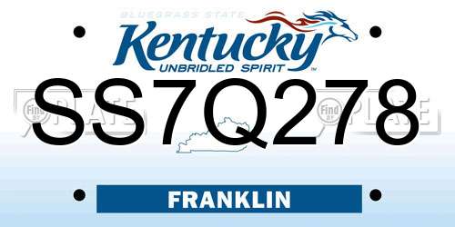 SS7Q278 Kentucky License Plate
