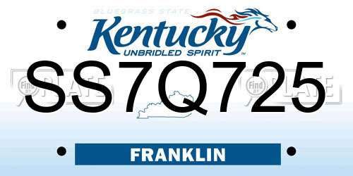 SS7Q725 Kentucky License Plate
