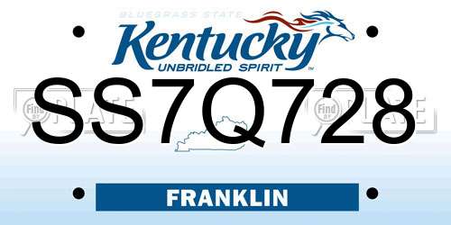 SS7Q728 Kentucky License Plate