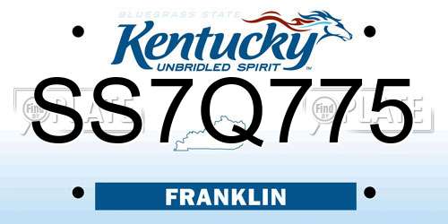SS7Q775 Kentucky License Plate