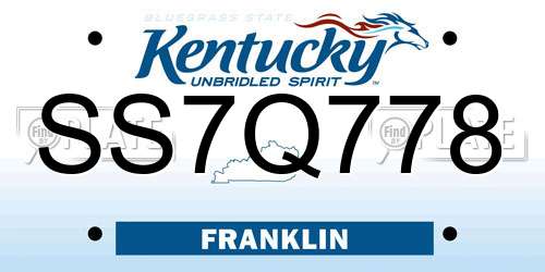 SS7Q778 Kentucky License Plate