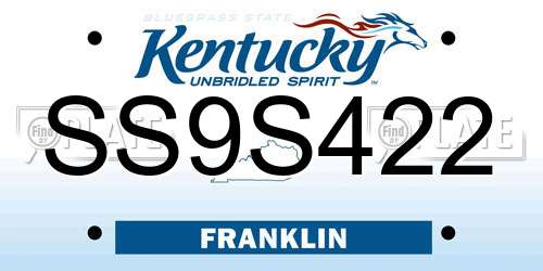 SS9S422 Kentucky License Plate