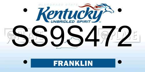 SS9S472 Kentucky License Plate