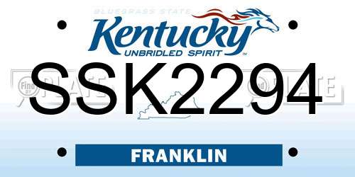 SSK2294 Kentucky License Plate