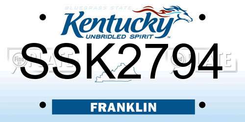 SSK2794 Kentucky License Plate