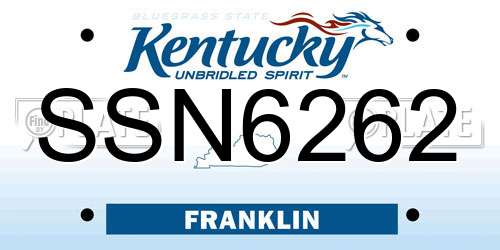 SSN6262 Kentucky License Plate