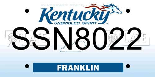 SSN8022 Kentucky License Plate